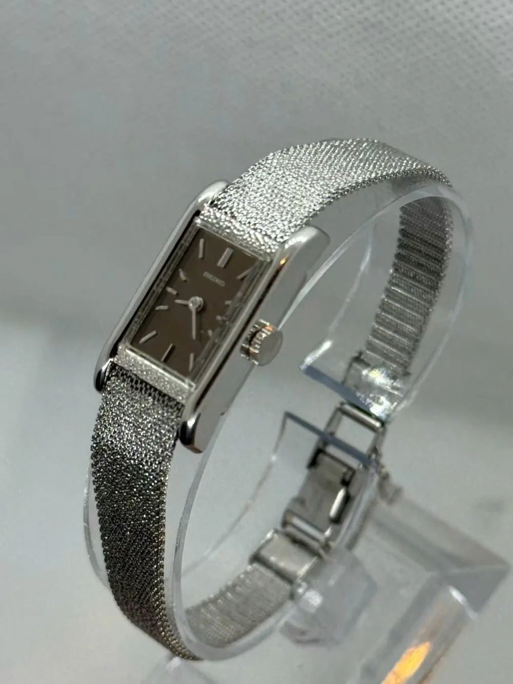 Vintage Seiko Women Manual Wind Watch 14mm Brown Dial Stainless Steel Band Runs